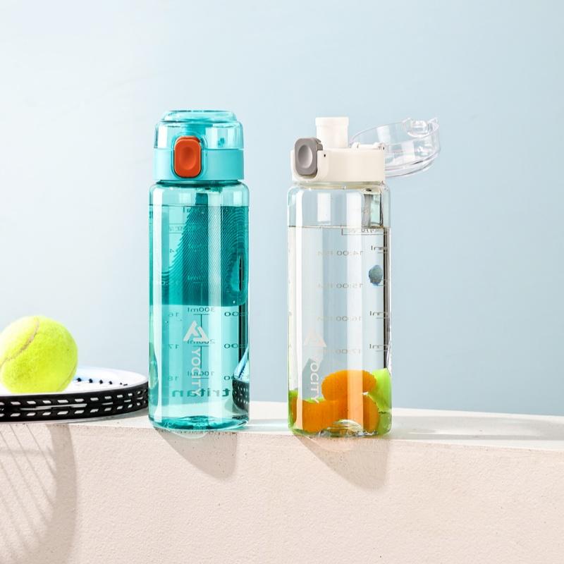 25.4oz Portable Sports Water Bottle Clear Solid Color Plastic Drinking Cups With Tick Marks Perfect For Outdoor Travel Driving