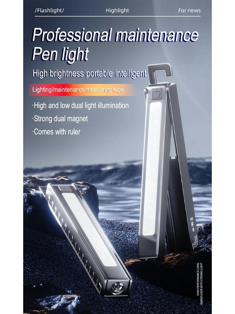 COB Work Pen Light LED Folding Work Flashlight with Magnet Portable Torch Rechargeable Outdoor Multi-Function Ruler Flashlight