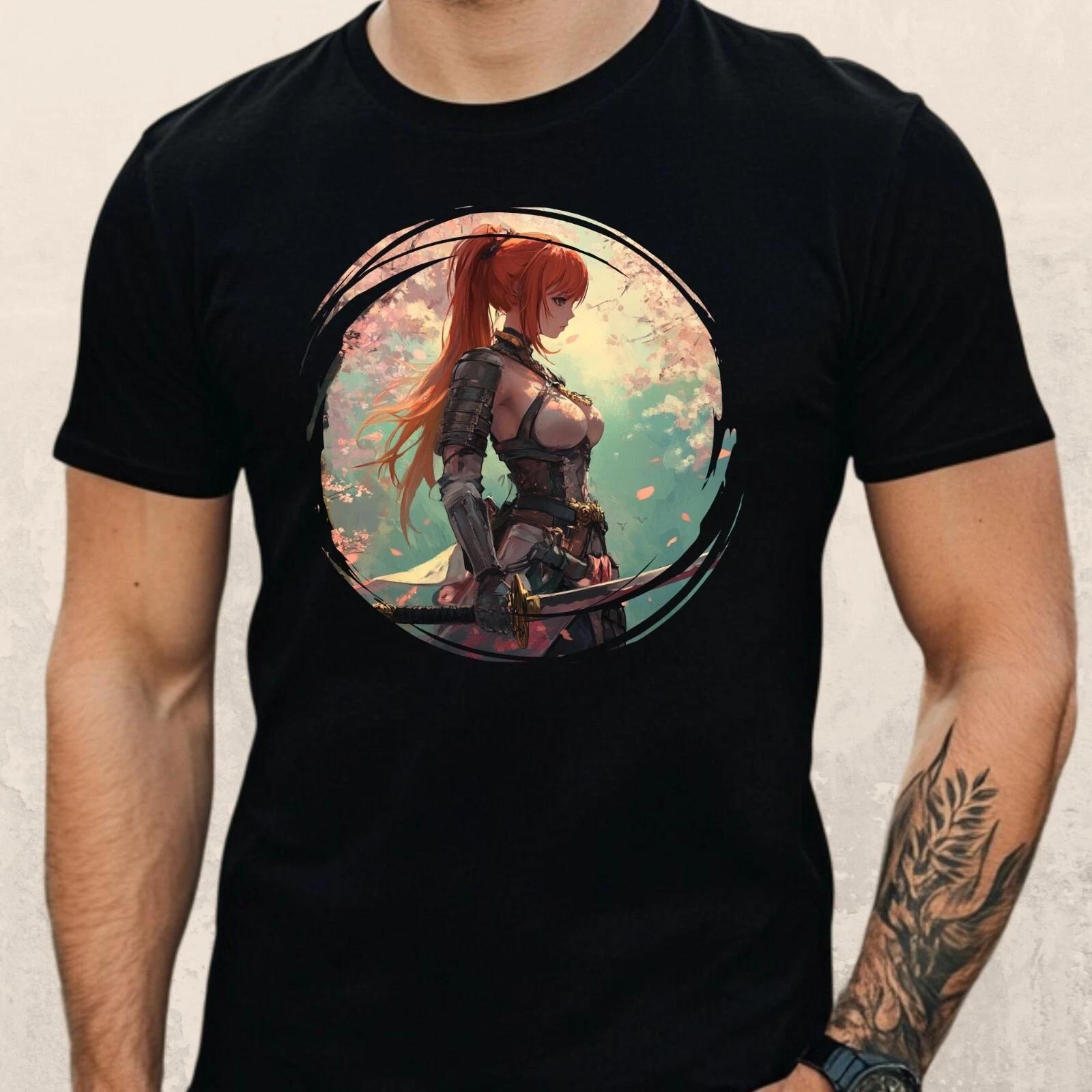 T-Shirt Herren Anime Kriegerin Motiv Baumwolle Größe S bis 5XL M