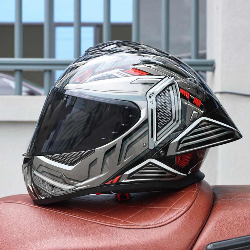 ORZ-Full Face Motorcycle Helmet Big Spoiler Design Unisex All Season DOT Standard ABS Lightweight Shockproof Bike Helmet