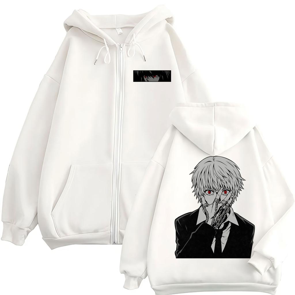 Anime Hunter X Hunter Kurapika Potisk Mikina na zip Hip Hop Móda Manga 90. léta Vintage Mikina Nadměrná Fleece Ležérní Bundy