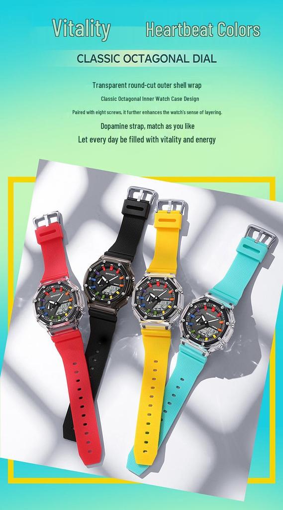 Unisex Transparent Octagonal Electronic Wristwatch: Multifunctional, Waterproof, Swimming-Compatible, Best-Selling Design