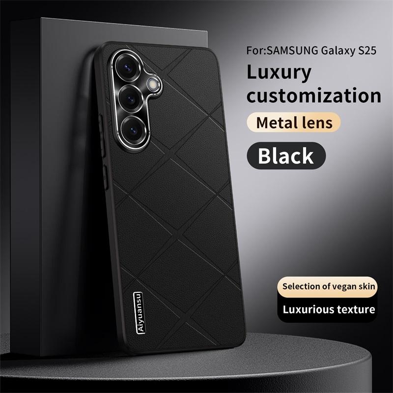 Dla Samsunga Galaxy S25 S25 Ultra bardzo luksusowe wegańskie skórzane metalowe zabezpieczenie obiektywu etui na telefon odporne na upadki i odciski palców