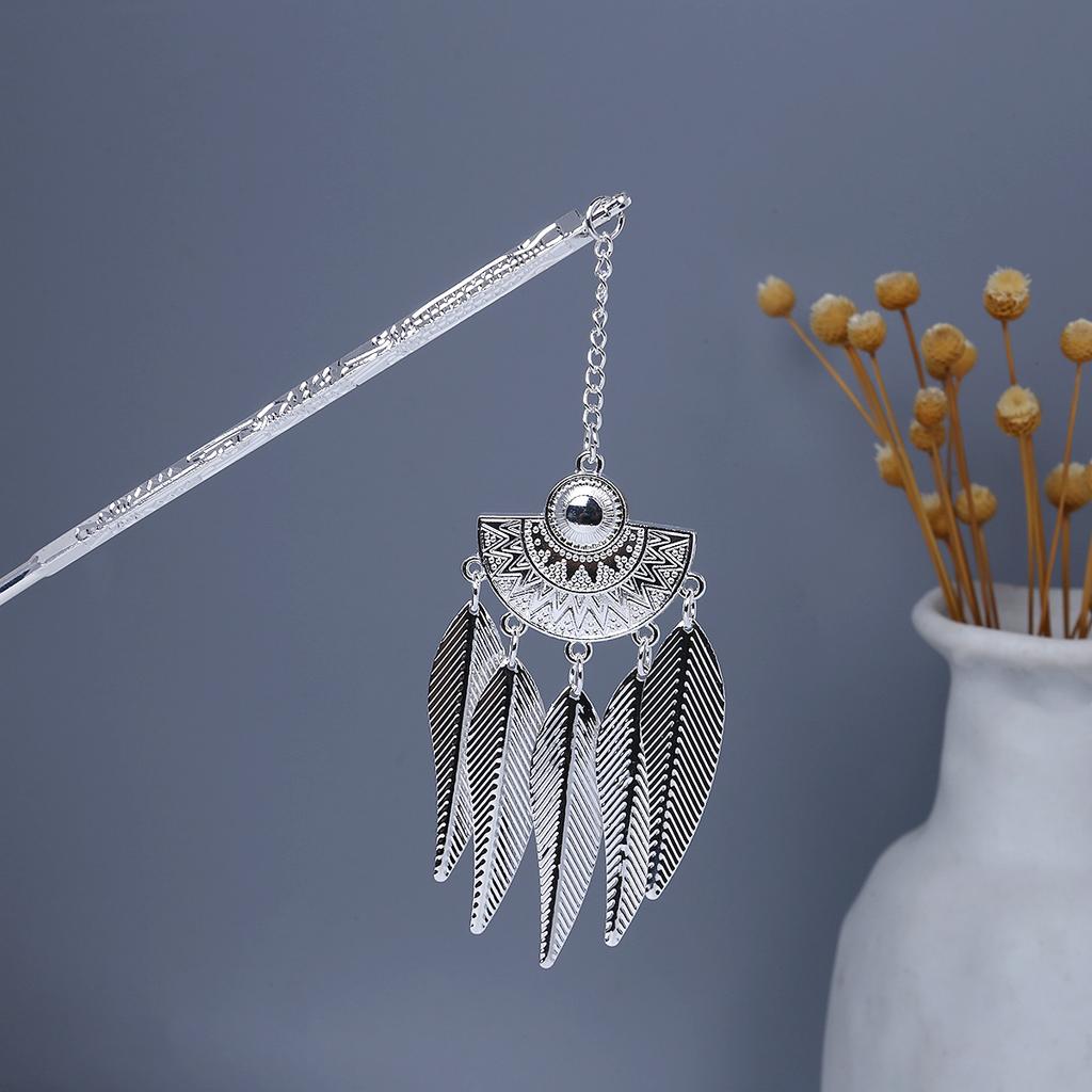 Miao Geometric Hollowed Out Step Shaking Tassel Hairpin Vintage Peacock Tassel Ancient Wind Cheongsam Cheongsam Hanbok Hair Ornaments