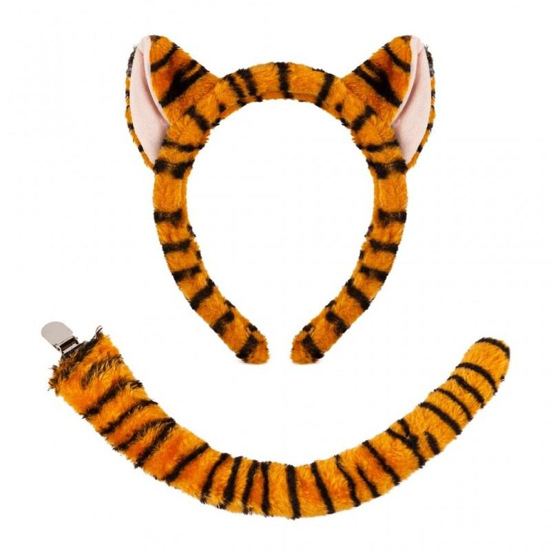 Cartoon Tiger Ears Headband With Tail Set Halloween Party Cosplay Costume Accessory Kids Adult