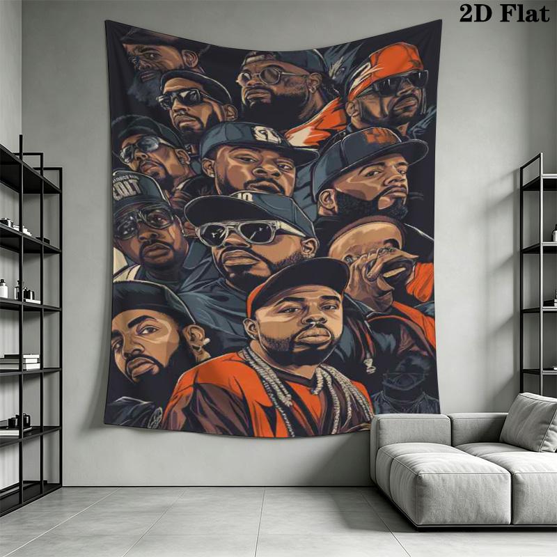 Hip Hop Rappers Portrait Tapestry, Retro Hip Hop Music Wall Hanging, Wall Art Decor for Bedroom Living Room Dorm