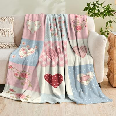 1pc Printed Blanket In INS Style, Made of Flannel, Featuring a Sweet Heart-Shaped Rose Floral Pattern. Soft And Warm, Suitable for Home Use In The Bed