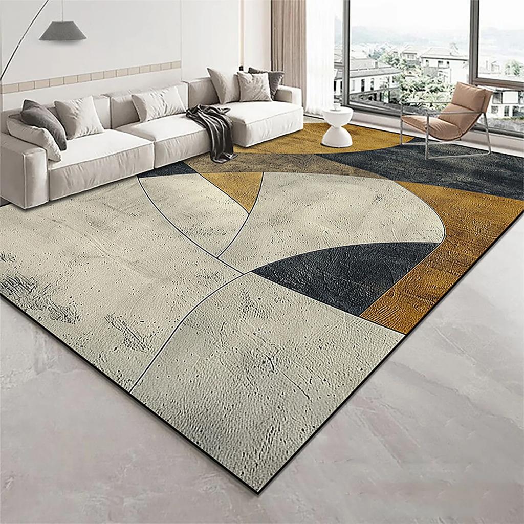 Modern Golden Geometry Carpet for Living Room Light Luxury Rugs for Bedroom Decor Large Area Lounge Sofa Side Floor Mats