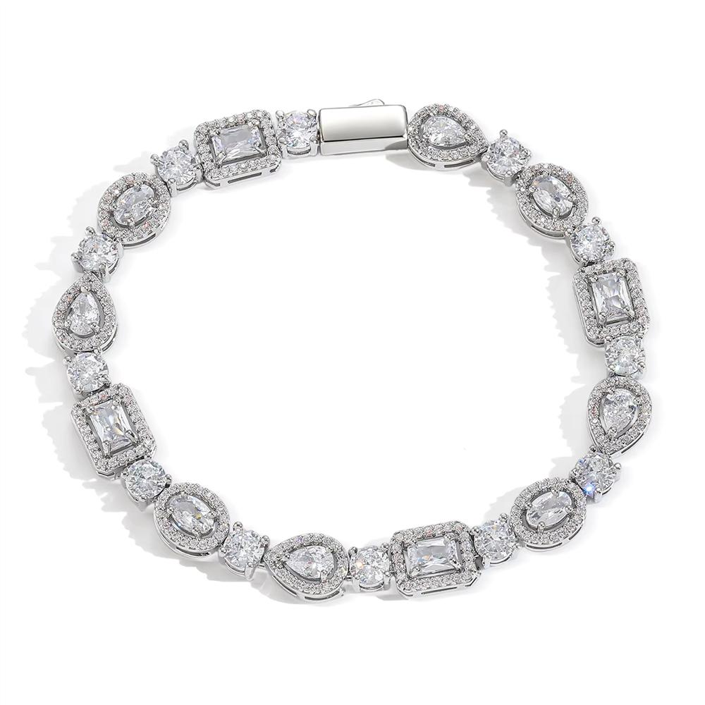 Geometric T-Shaped Water Drop Bracelet with Secure Spring Clasp Iced Out Zirconia Hip Hop Jewelry for Men Women
