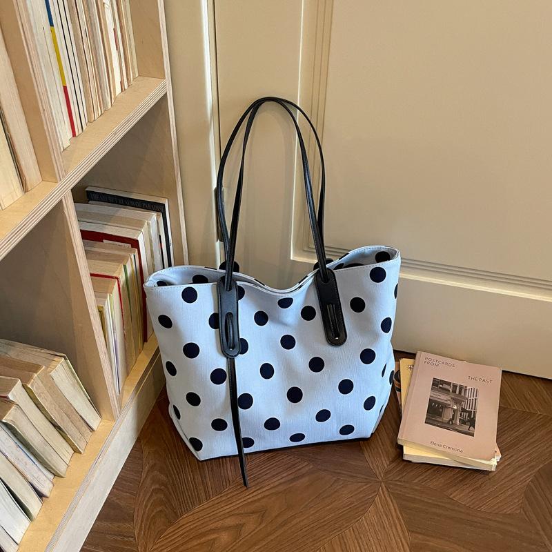 Dot-pattern Large-capacity Tote Bag, Trendy Single-shoulder Bag, Niche Pleated Underarm Bag