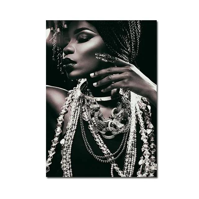 African Women Canvas Painting Black Gold Woman Poster and Prints Scandinavian Wall Art Picture for Home Decor Living Room Mural