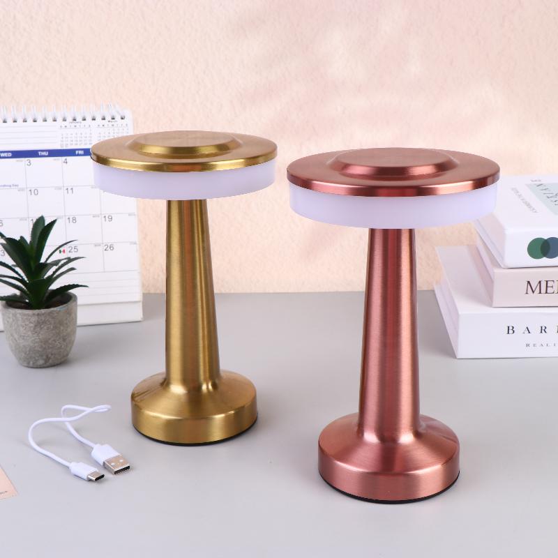 1 Set Dumbbell Table Lamp LED Metal Touch Rechargeable Night Light for Bedroom Reading Home Decor