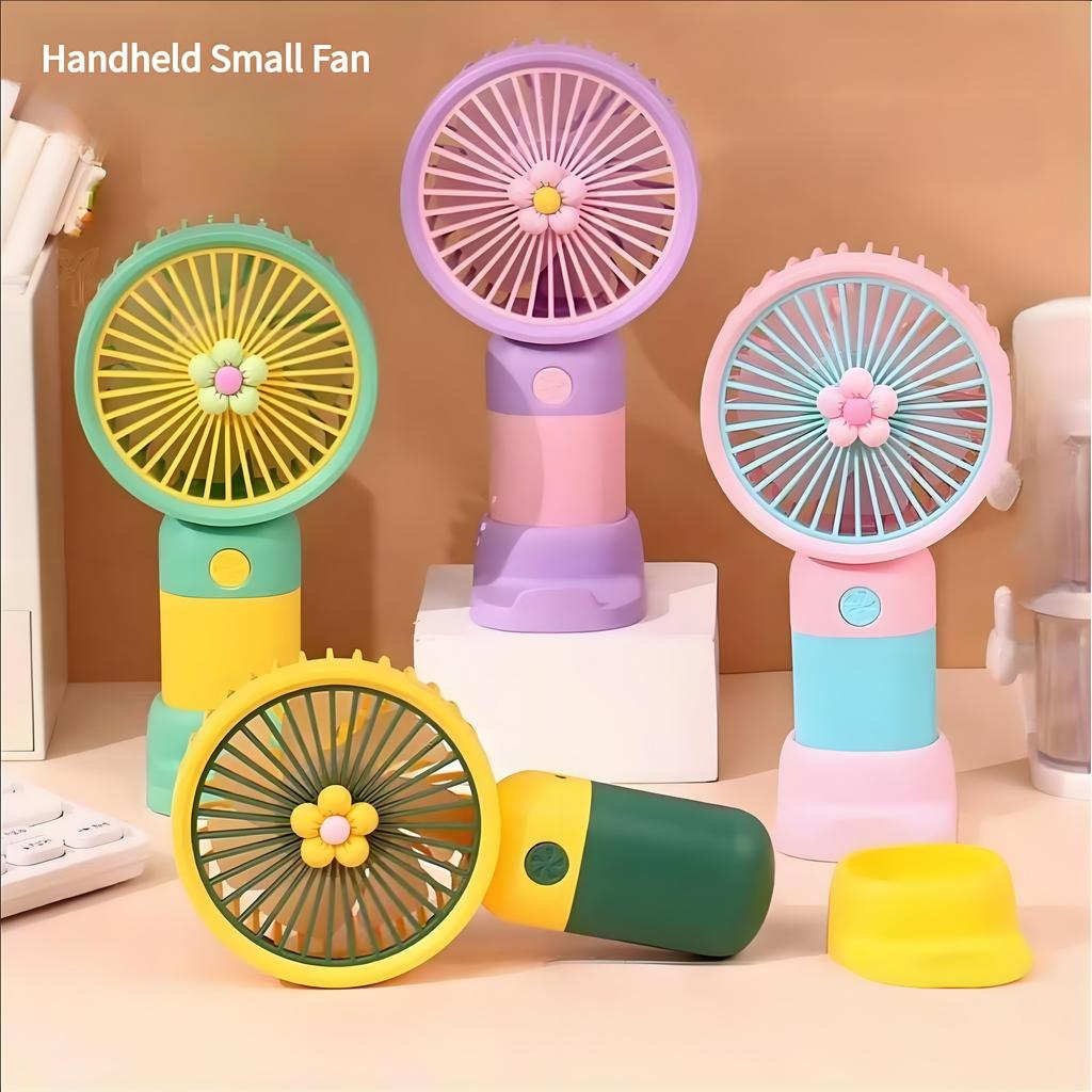 USB Rechargeable Handheld Mini Fan Flower Cartoon Design Portable Desk Fan for Office Travel Outdoor Camping Cooling Fan Durable Gift