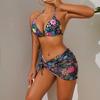 Ensemble Bikini 3 Pièces Femme Cache-Maillot Maillot de Bain Femme Imprimé Floral String Plage Vêtement de Plage Jupe Sexy Maillot de Bain Été