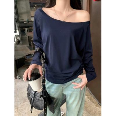 Ein-Wort-Schulter Langarm-T-Shirt Damen 2026 Neu Herbst Sexy Schulterfrei Locker Reiner Wunsch Wind Schrägschulter Schüler Top Damen
