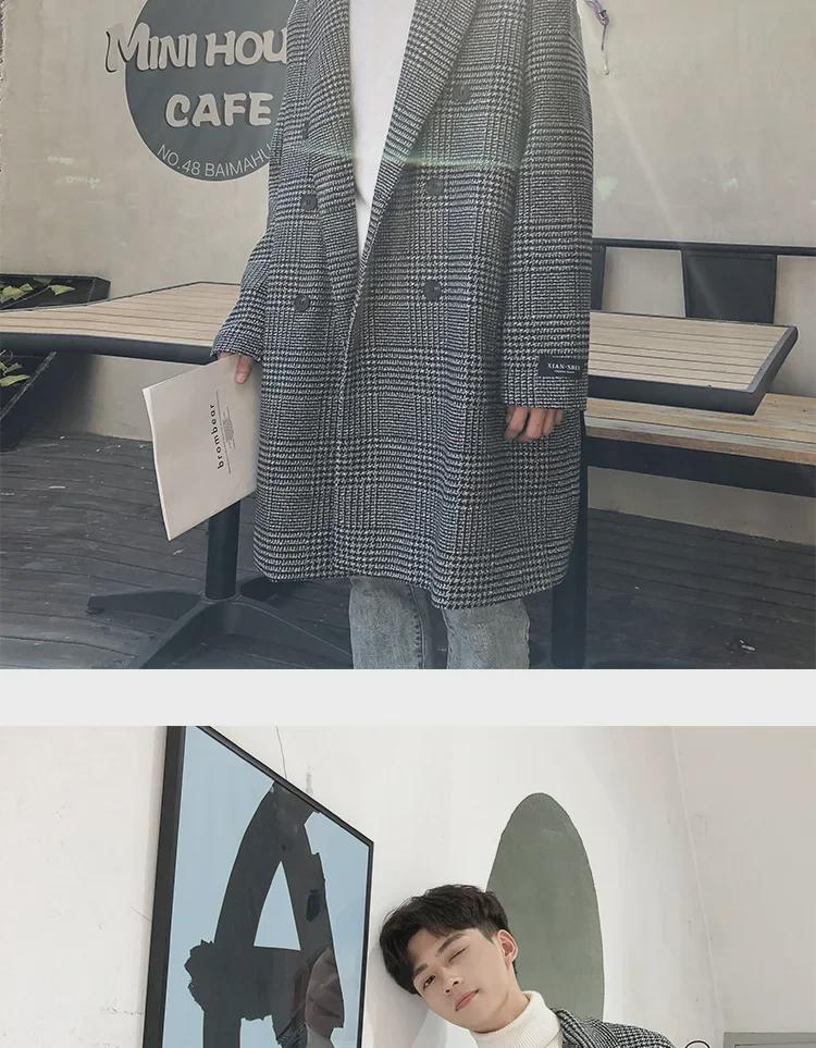 Herren Trendiger Doppelreiher Woll-Plaid Trenchcoat - Herbst/Winter Koreanischer Hong Kong Stil, Übergröße verfügbar