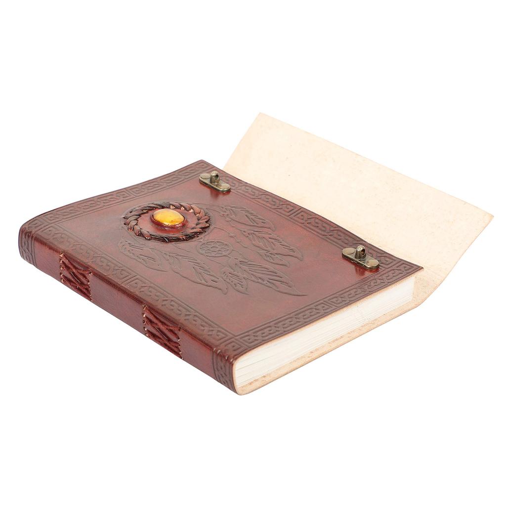 OVERDOSE Punk Stone Leather Journal Handmade Antique Stone Unisex Leather Drawing Notebook 6 X 8 Inches 15 X 20 Cm A5 Stone/Feather - Journal, Diary,