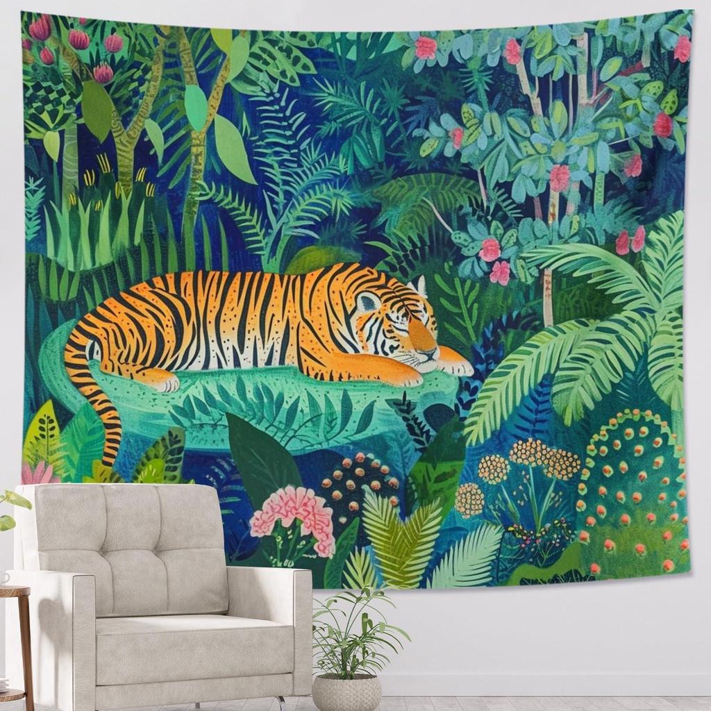 Tapestry tiger jungle forest tropical animal