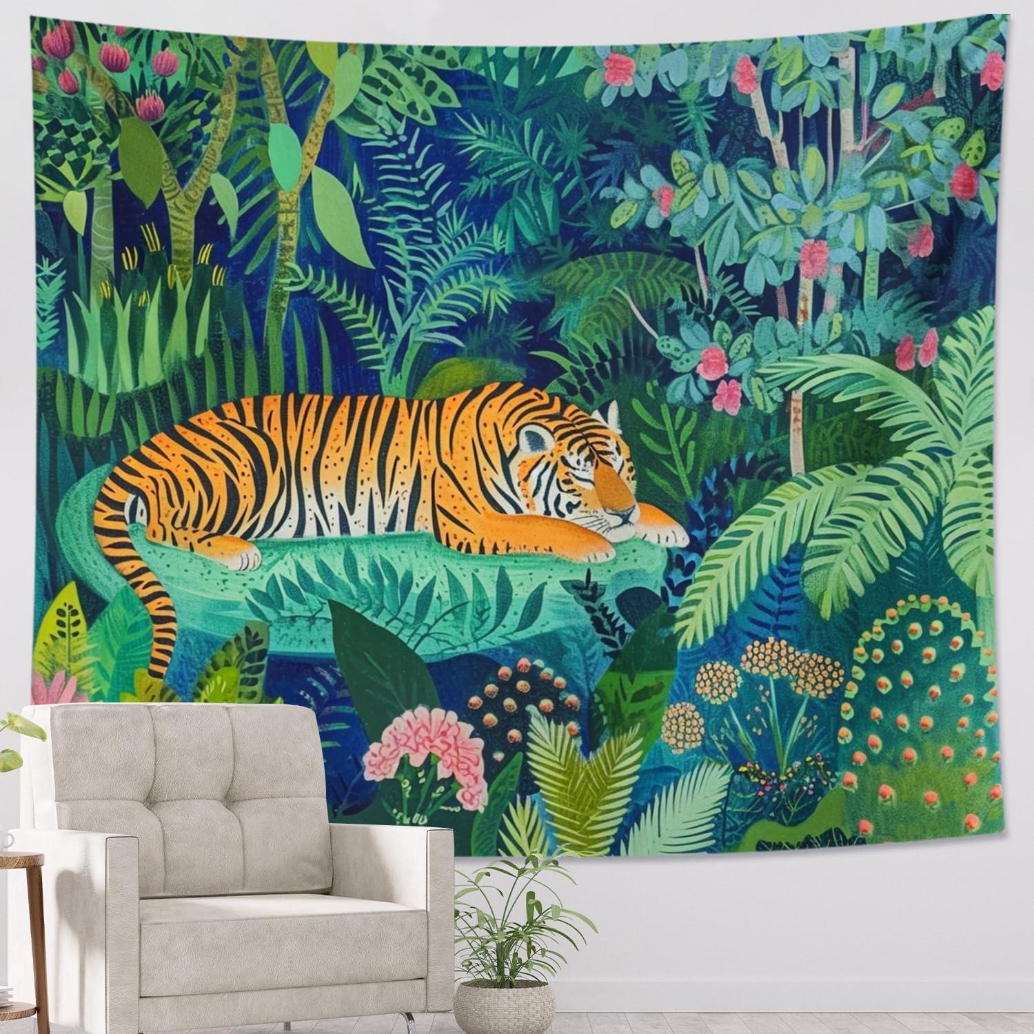Tapestry tiger jungle forest tropical animal 75x100