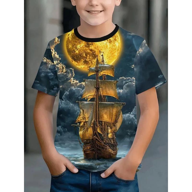 Fashion Children's Clothing Crew Neck Short Sleeve 3D Casual Color Printing Casual Short Sleeve Crew Neck T-Shirt