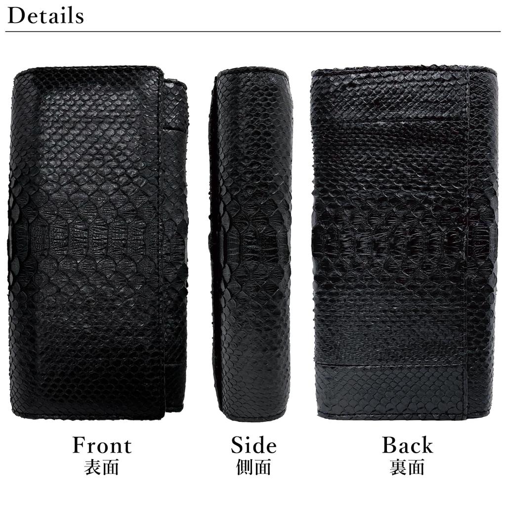 Natürliches, echtes Schlangenleder-Langportemonnaie für Damen und Herren, aus einem Stück echtem Leder gefertigt. Zu den Merkmalen gehören ein zweifach gefaltetes Design, eine Klappe