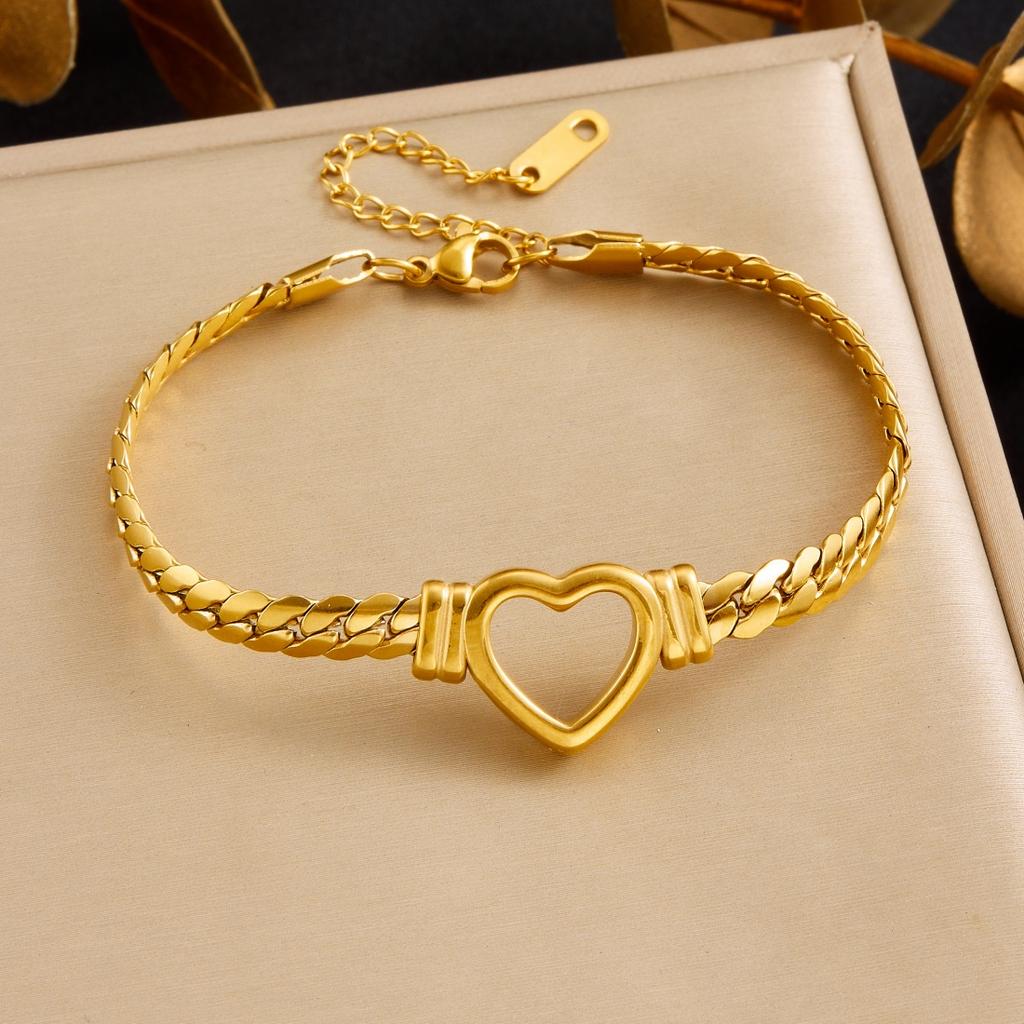 316L Stainless Steel Hollow Heart Gold Color Chain Bracelet For Women Lady Fashion New Waterproof Jewelry Party Gift
