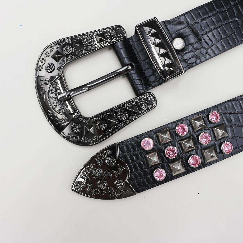 Men's High-End Rhinestone Studded Punk Leather Belt