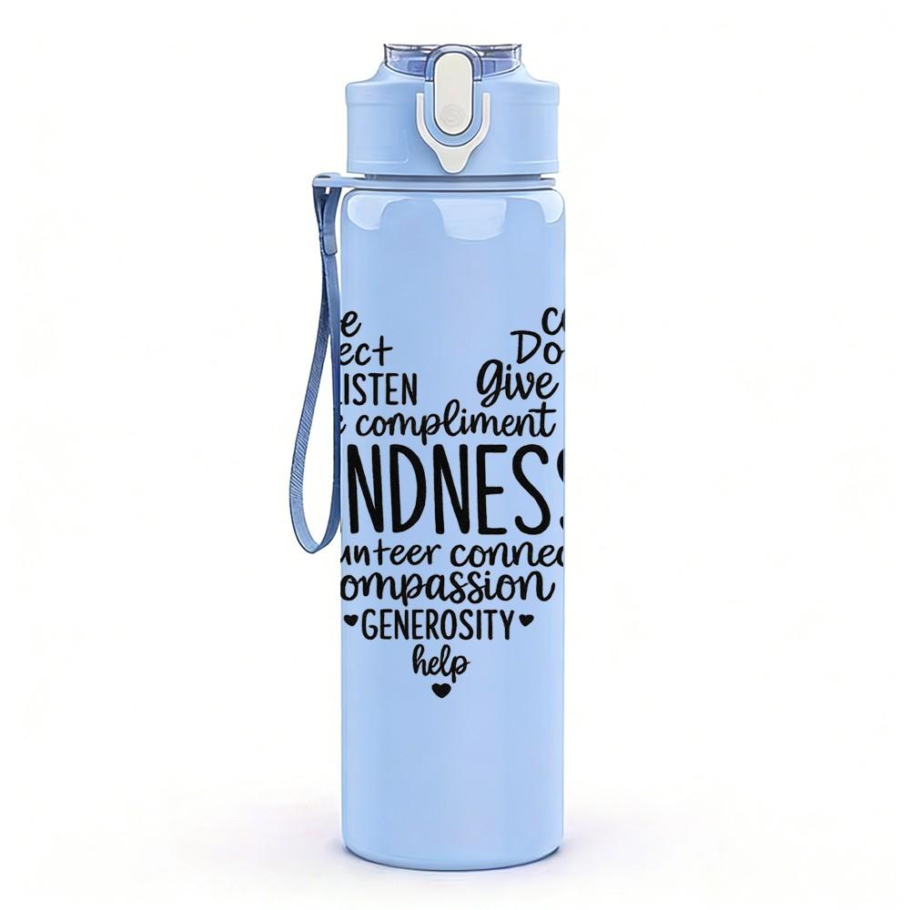 1PC Heart Filled With Kindness Quote Print 750ml Color Plastic Sports Water Bottle Leakproof Flip Straw Lid Suitable for Sports Office Home Use