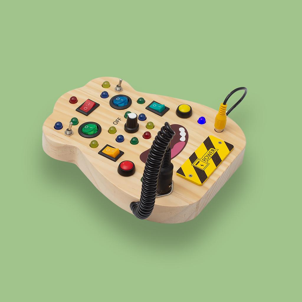 Wooden busy board circuit LED light simulation socket switch unlocking teaching aids life skills cognitive toys