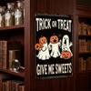 Distressed Metal Signage Retro Halloween Wall Sign, Pumpkin Ghost Bathroom American Style Decor Art Witch Cat Festival Sign for Bar Home Room