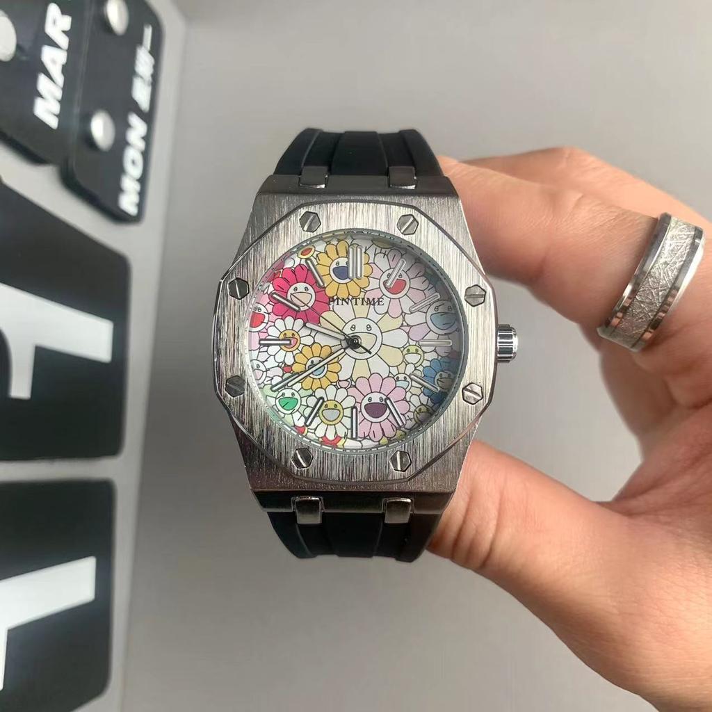 Logo free square watch for men with niche design, high-end silver steel band calendar quartz watch