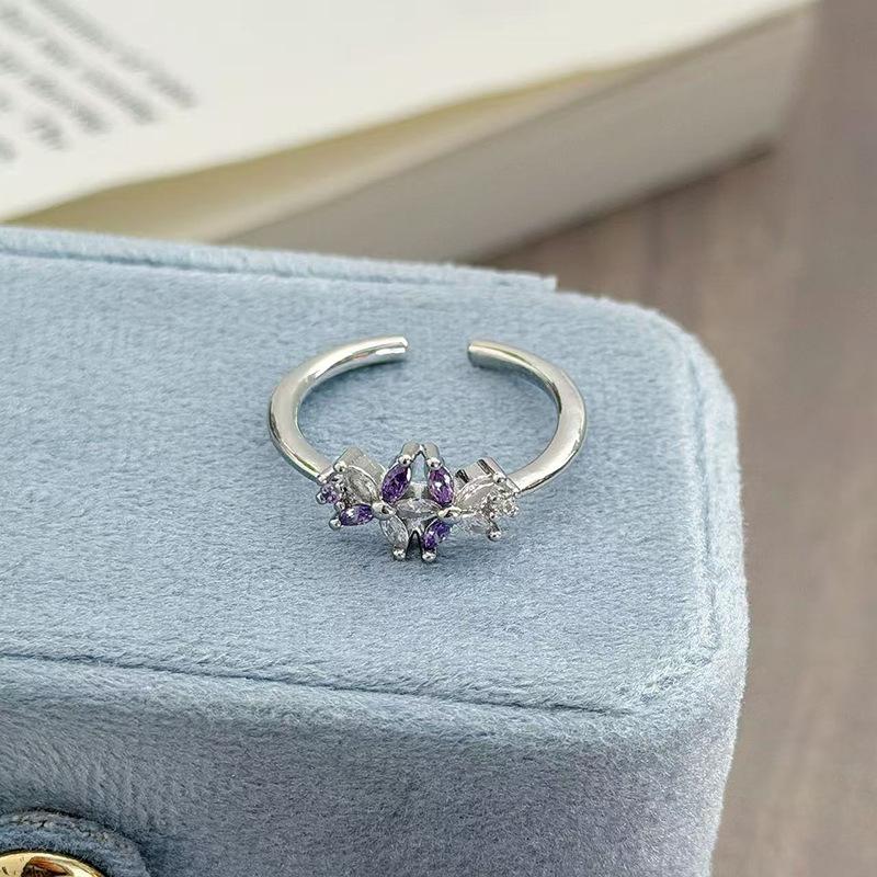 Light Luxury High-End Full Diamond Inlaid Zircon Stacked Wearing Super Flash Super Fairy Row Diamond Opening Ring Niche Design Exquisite Ring