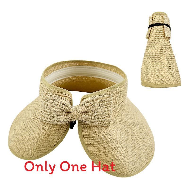 Neutral Top Straw Hat Sun Protection Cap With Butterfly Knot For Travel Beach