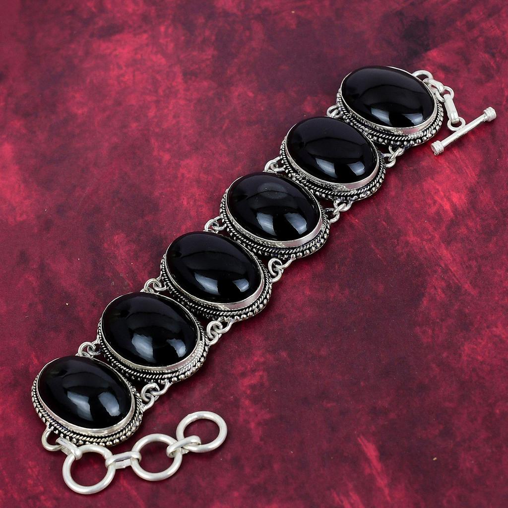 Black Onyx Bracelet, 925 Solid Sterling Silver Gemstone Jewelry, Handmade Bracelet For Mother Day