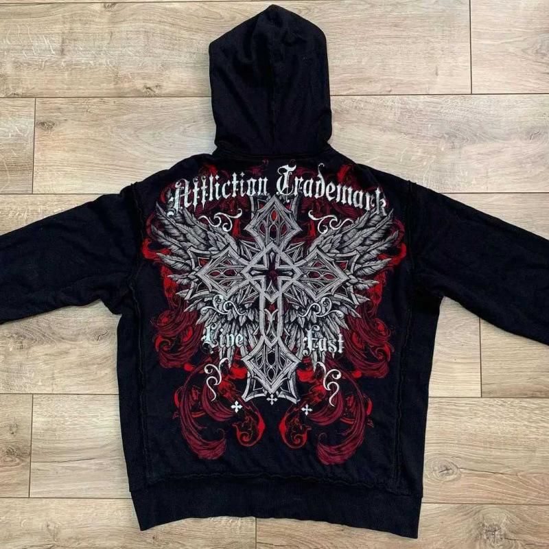 Vintage Frühling und Herbst Ästhetik 3D Gedruckter Gothic Mode Reißverschluss Hoodie Hip Hop Sportbekleidung Lässiger Pullover
