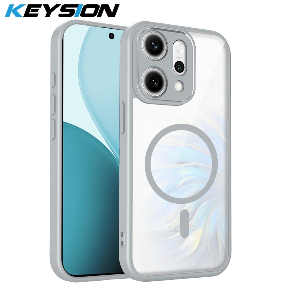 KEYSION Transparent Magnetic Phone Case for OPPO Reno14 Pro 5G Silicone+PC HD Clear Shockproof Back Cover for OPPO Reno14 F 5G