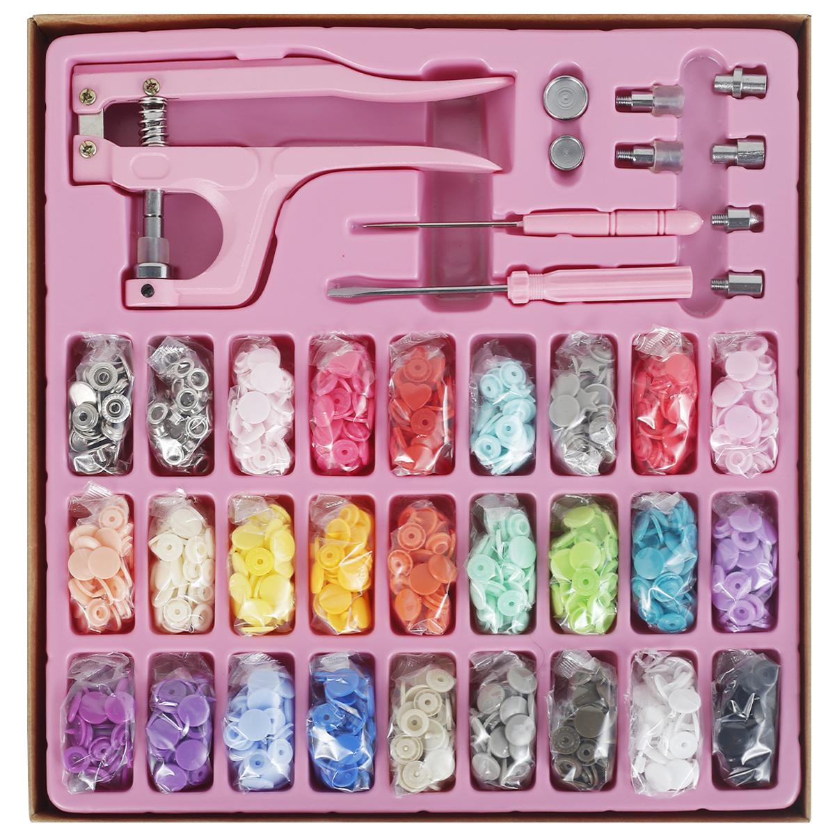 

300Pcs Metal Snap Fasteners Button Kits with Fastener Botones Installation Pliers Sewing Accessories For Clothing Jacket Leather розовый