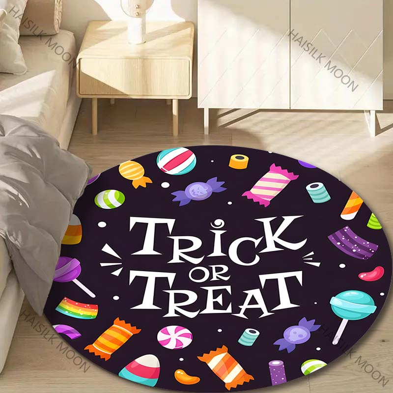 1PC Pumpkin Head Bat Castle Halloween Round Carpet for Kids Living Room Rugs Picnic Mats Flannel Anti-Slip Rug Luxury Gift