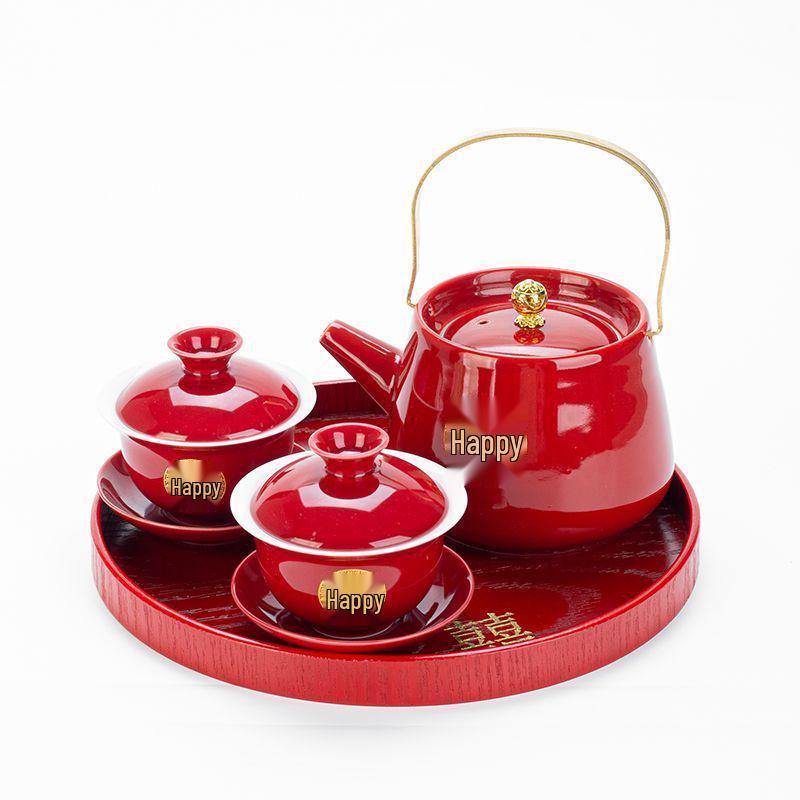 Wedding Tea Set: Complete Cup & Pot Set with Joyful Bowl, Ideal Gift for Newlyweds.