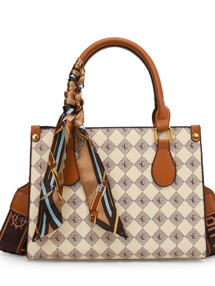 Europe and the United States Retro Ribbon Women's Bag Letters Floral Wideband Tote Bag Simple Hundred Shoulder Crossbody Bag PU