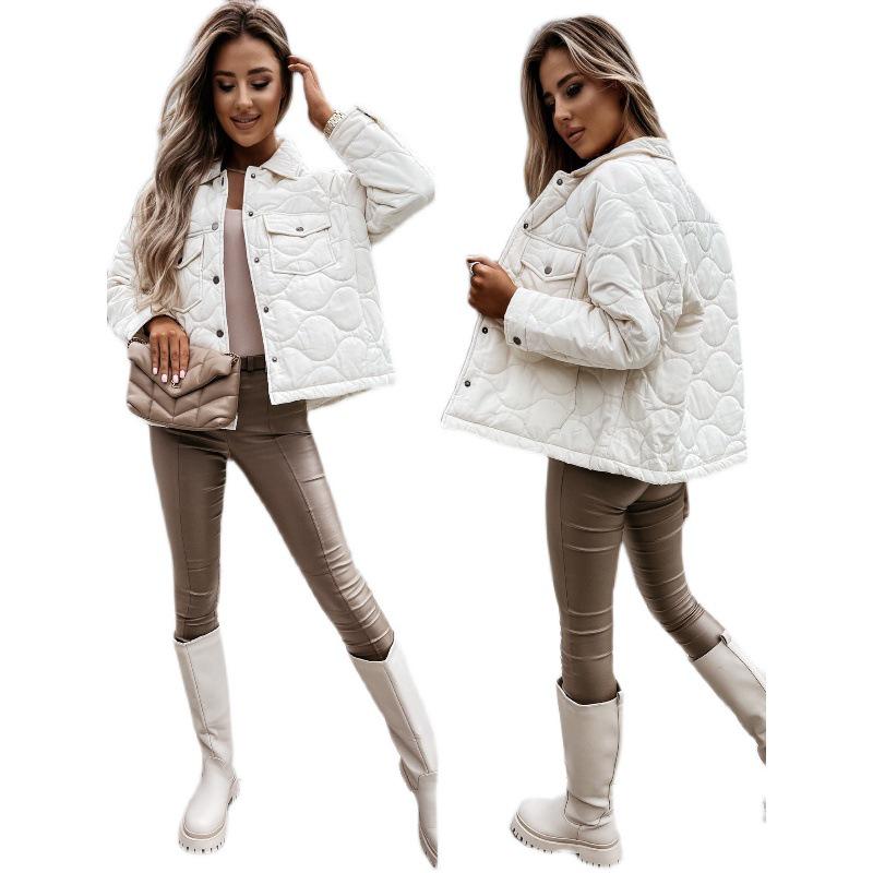 Winter European and American Style Long Sleeve Button Cotton-Padded Women's Jacket
