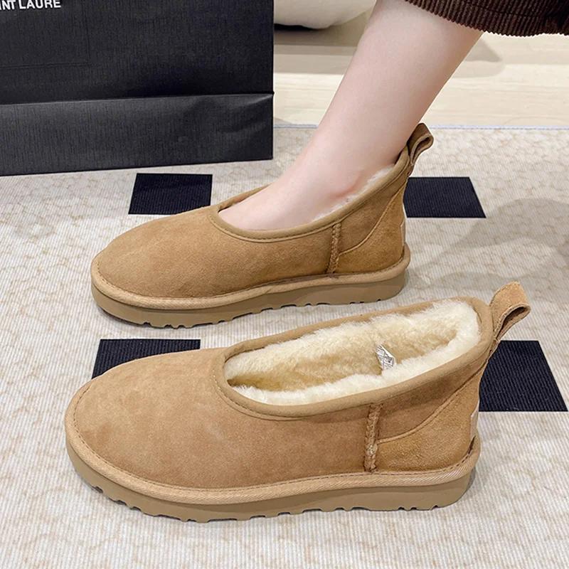 Fur Women Cotton Shoes Flats Casual Short Plush Snow Ankle Boots 2025 Winter Warm Comfort Loafers Shoes New Brand Mujer Botas