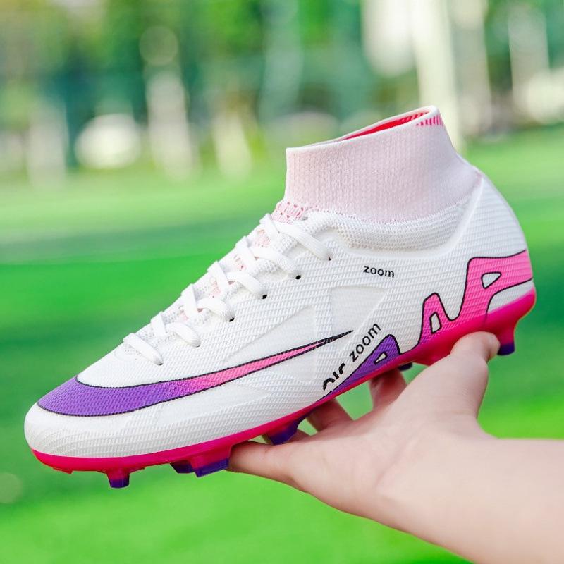 New seamless fly-woven high-top football shoes men's and women's long broken nails competition training shoes outdoor sports shoes