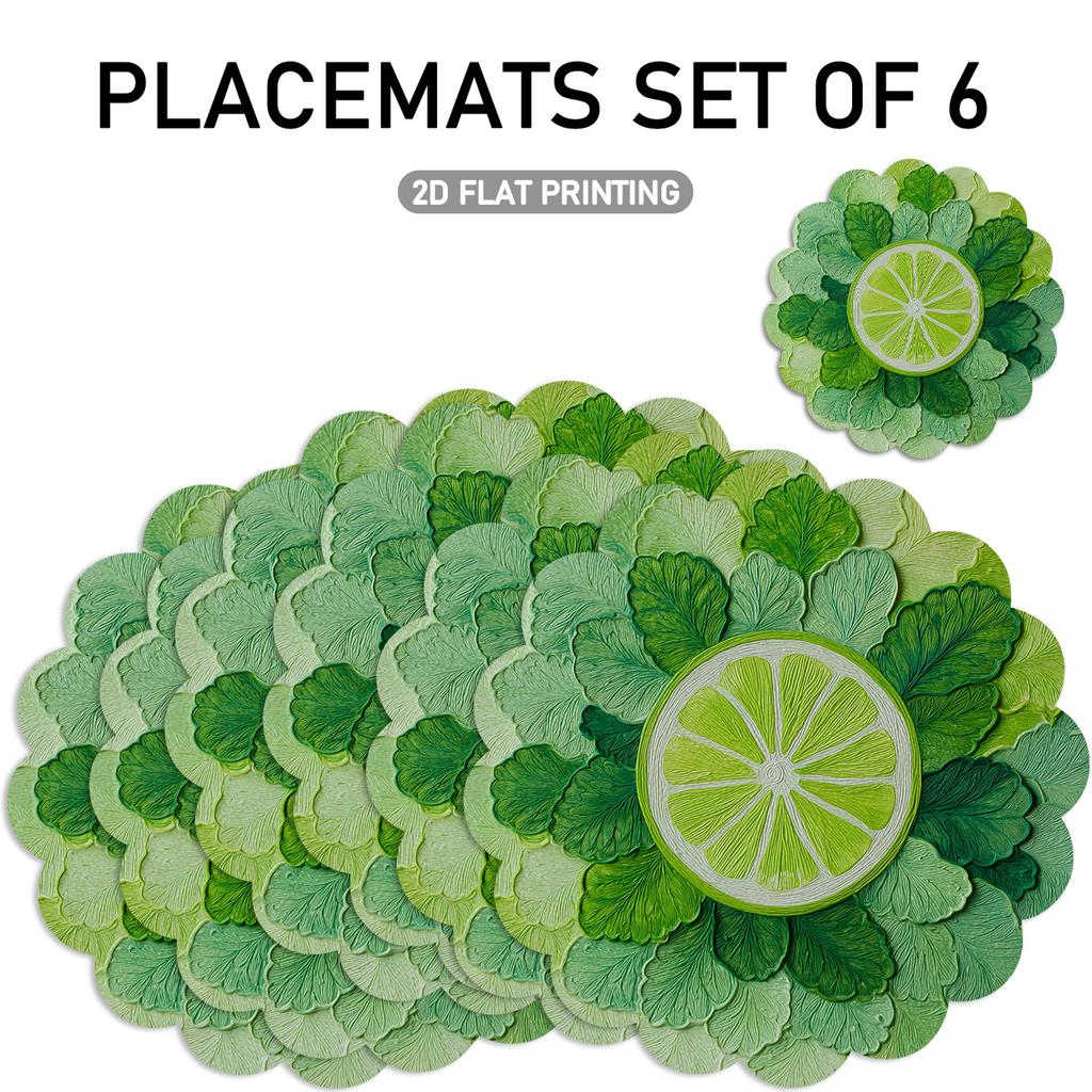 4/6pcs, Fresh Green Leaves And Lemon Pattern Placemats, 2D Flat, for Table Decoration, Kitchen Decor, Restaurant Decor, Everyday Use Decor, 15Inx15In