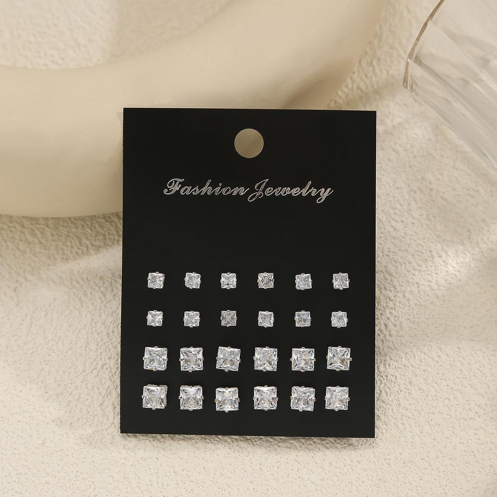 Minimalist Zirconia Round & Square Stud Earrings for Women – Casual Fashion Jewelry Set