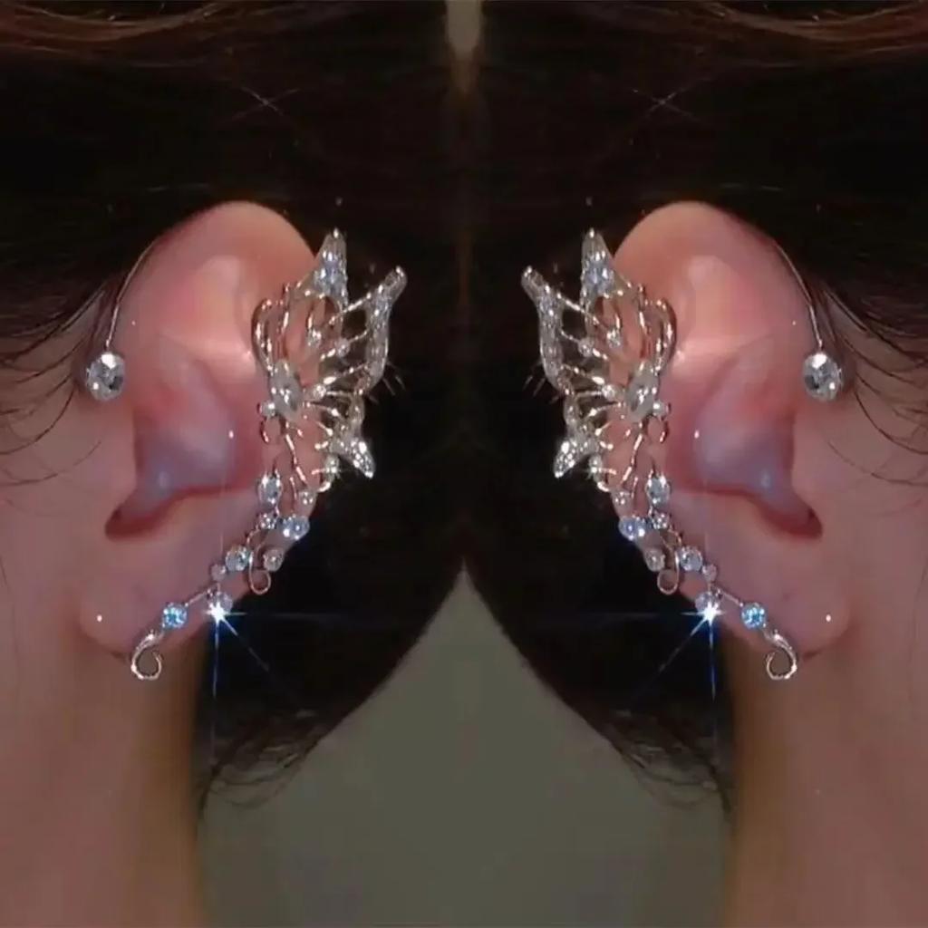 Silver Plated Metal Butterfly Clip Earrings for Women Ear Clips Without Piercing Sparkling Zircon Ear Cuff Fashion Jewelry