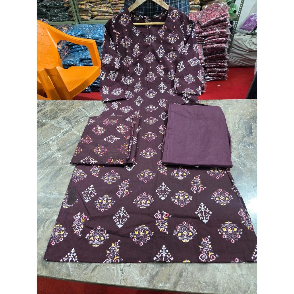 Women Designer Cotton Kurta Pant Dupatta Set Indian Party Wear Top Tunic Kurti VSO-1718 C