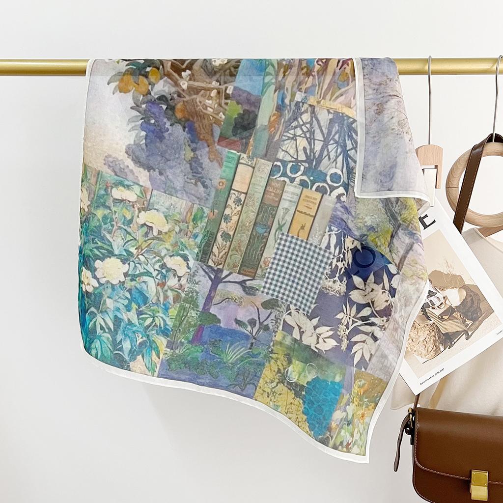 Sommer Leicht Und Atmungsaktiv 65 * 65cm Kleines Quadratisches Tuch Modisches Ausländisches Stil Muster Maulbeerseide Baumwolle Mischgewebe Damen Seidentuch
