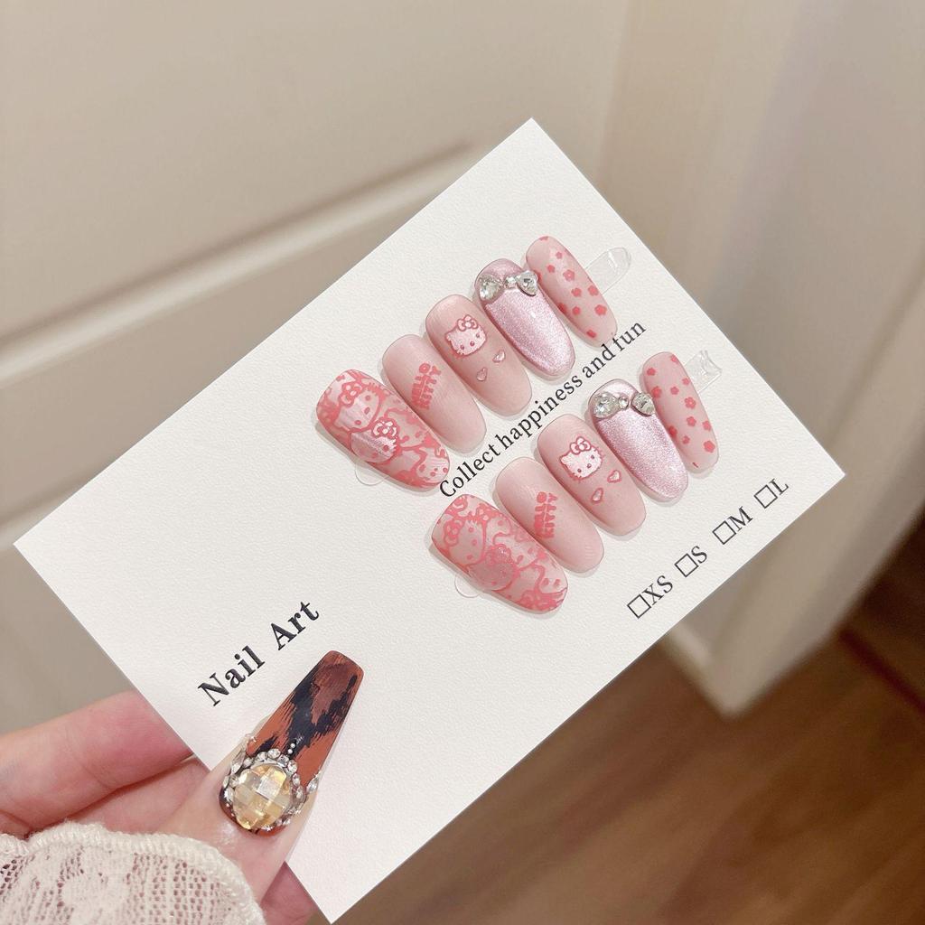 Jx Handmade Cute Short Matte Cat Eye Nails - Versatile Sweet Kitty Style