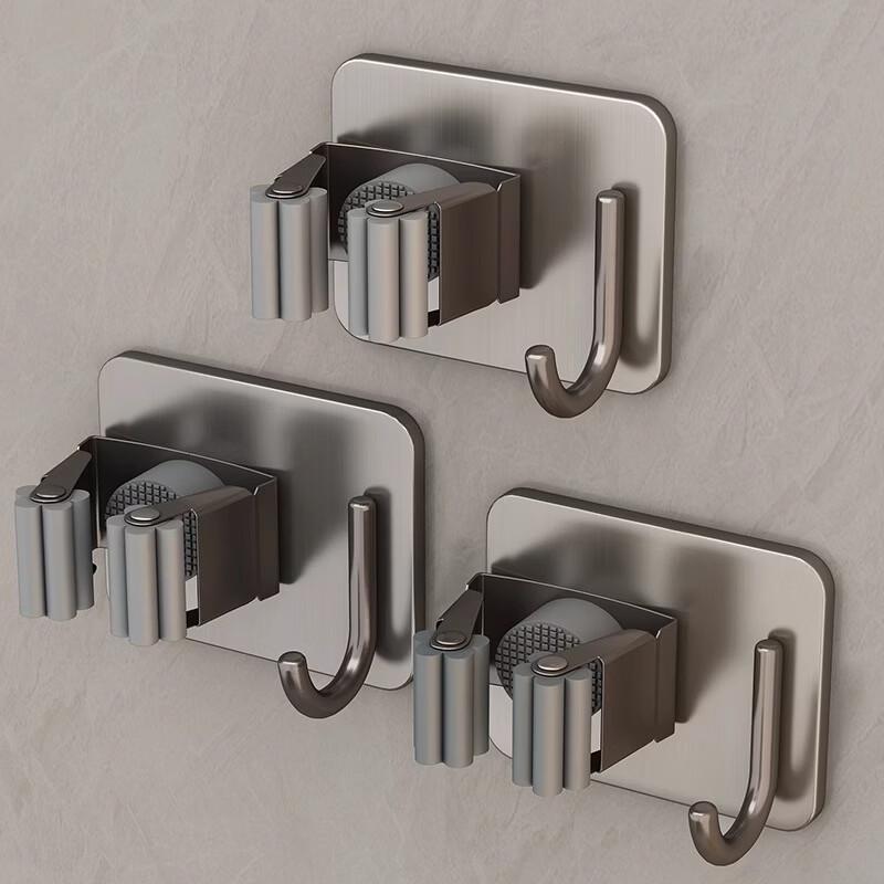 Handun No-Drill Stainless Steel Mop & Broom Holder